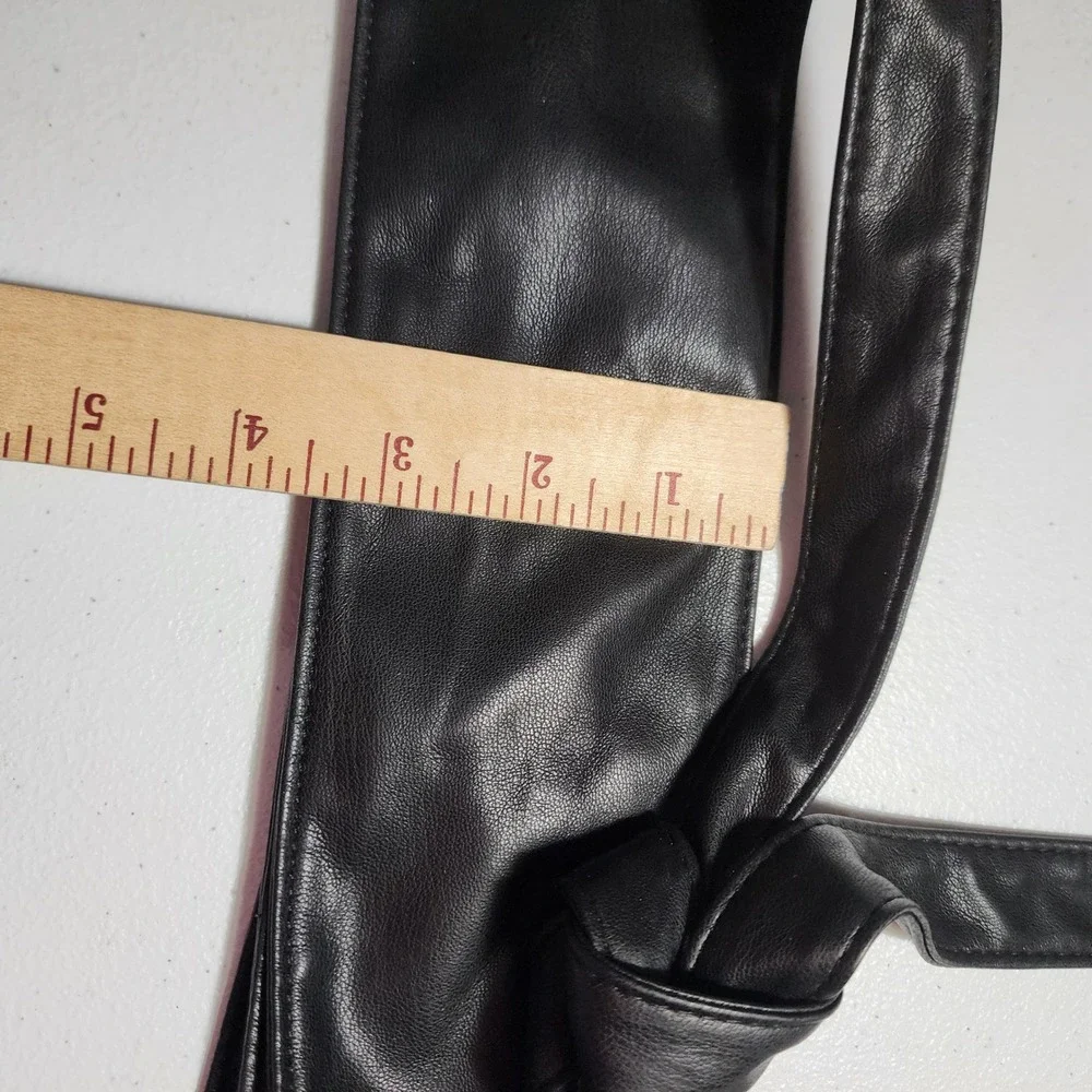 Black Faux Leather Obi Wrap Belt Wide Waist Sash Cinch Stud Detail
